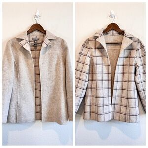 Kate Hill Reversible Plaid Wool Jacket Academia Minimalist Blazer Coat Size 4